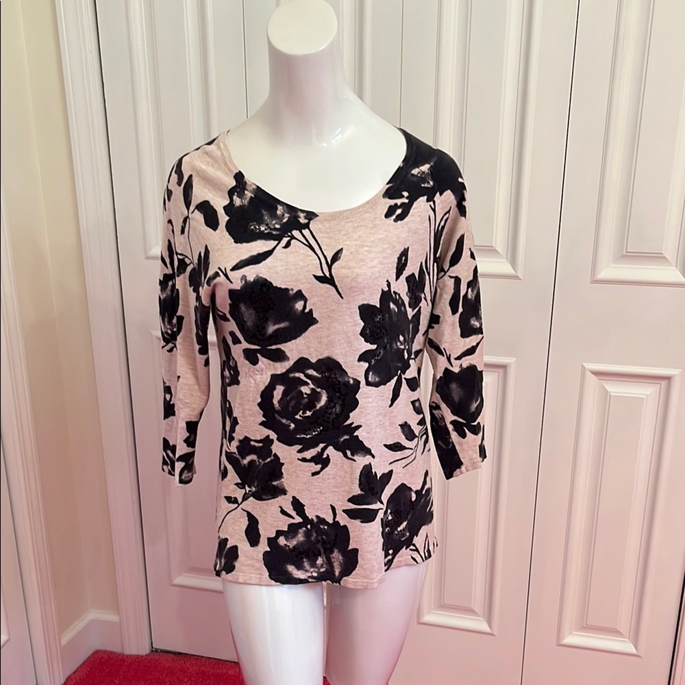 Floral Black and Cream Women's Top